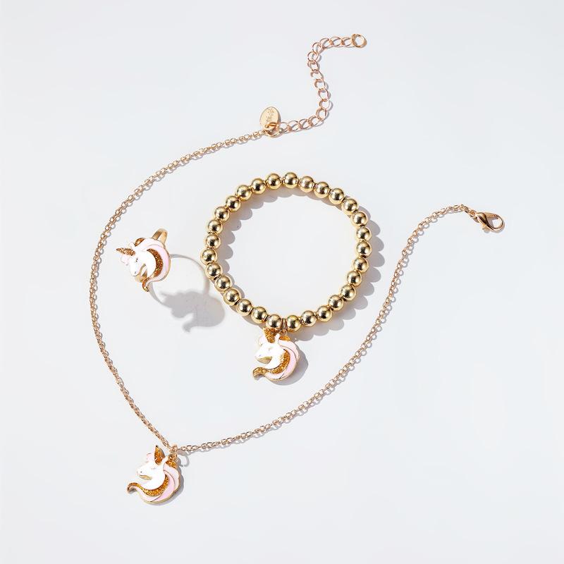 Cartoon Jewelry Cute Unicorn Necklace Stretch Bracelet Ring Jewelry