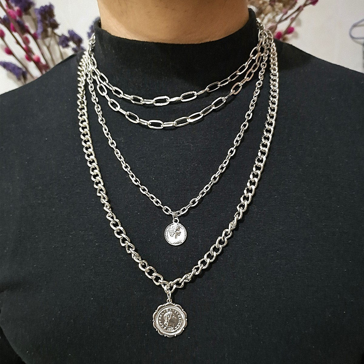 Jewelry Heavy Metal Texture Queen Embossed Pendant Necklace Sweater Chain Female Simple Multilayer Necklace