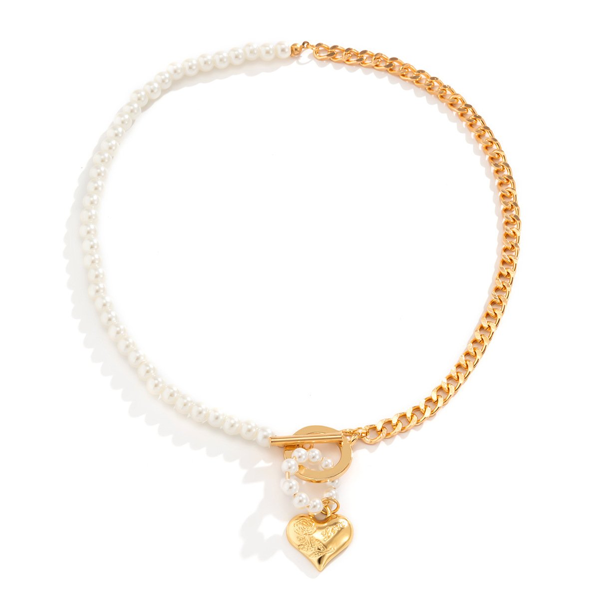 Jewelry Temperament Cold Geometric Peach Heart Pendant Necklace Retro Pearl Chain Clavicle Necklace