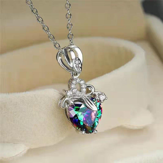 Fashion Love Love Pendant Heart Shape Diamond Necklace Women's Tourmaline Crystal Accessories Jewelry Gift