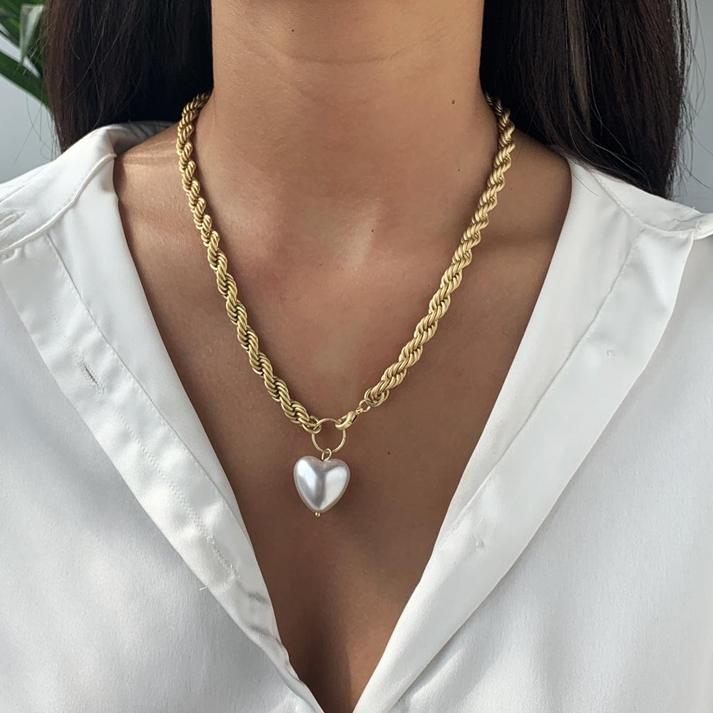 N7472 Thick Chain Baroque Pearl Necklace Cold and Explosive Style Net Red Necklace Simple Retro Necklace