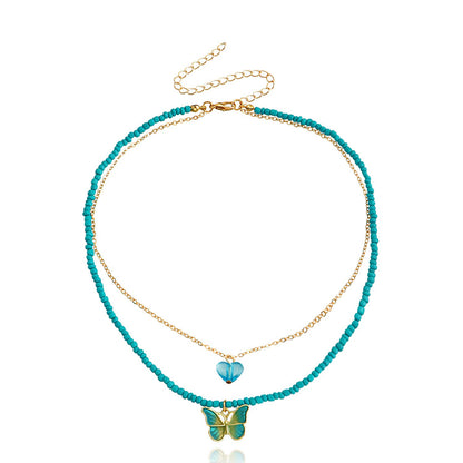 Jewelry Bohemian Green Rice Bead Stripe Butterfly Pendant Necklace Necklace Women Beaded Necklace