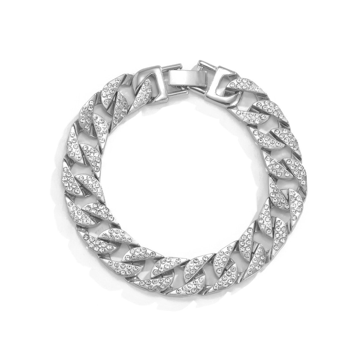 Jewelry Hip Hop Retro Full Diamond Cuban Chain Bracelet Trend Metal Diamond Chain Men's and Women's Hand Jewelry