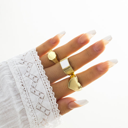 Jewelry Frosty Geometric Drip Oil Set Index Finger Ring French Simple Love Stacking Ring