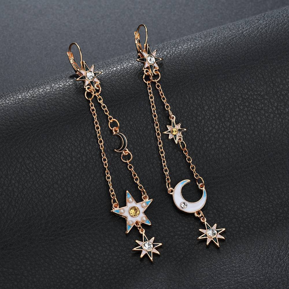 Fashion oil drop earrings women's long asymmetrical star moon earrings earrings