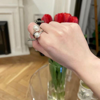 Ins blogger with the same pearl ring index finger ring female opening silver temperament ins all-match ring accessories jewelry