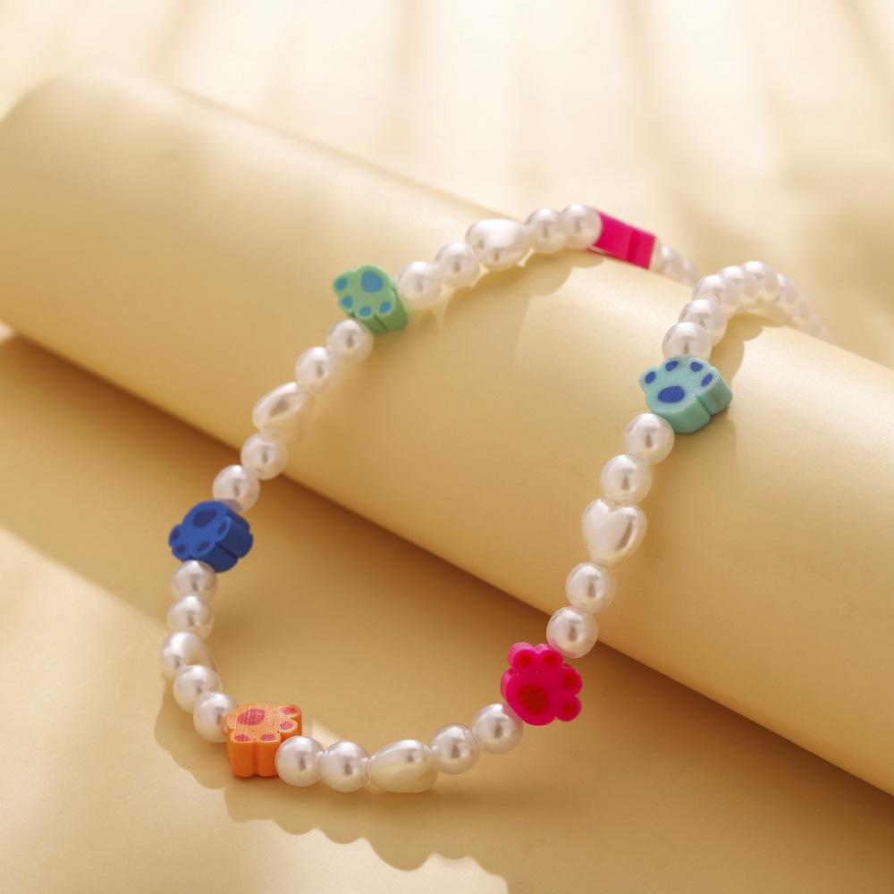 Trendy creative handmade pearl cute colorful feet short collarbone chain bohemian beautiful necklace