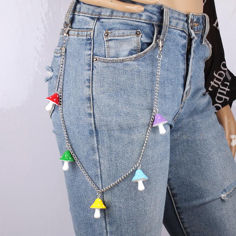 Jewelry fashion candy color acrylic waist chain ins street super hot net red mushroom pants chain