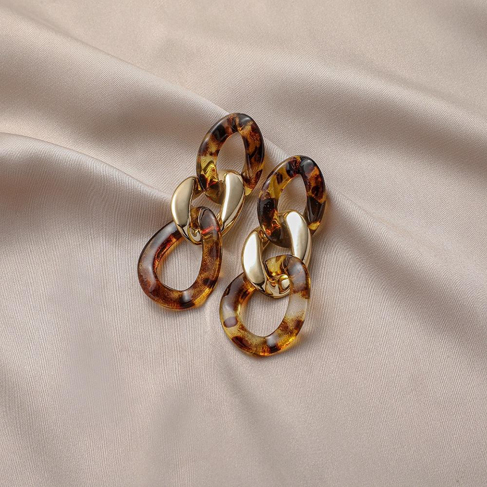 Trendy punk exaggerated leopard print acrylic chain long earrings temperament elegant personality twist earrings