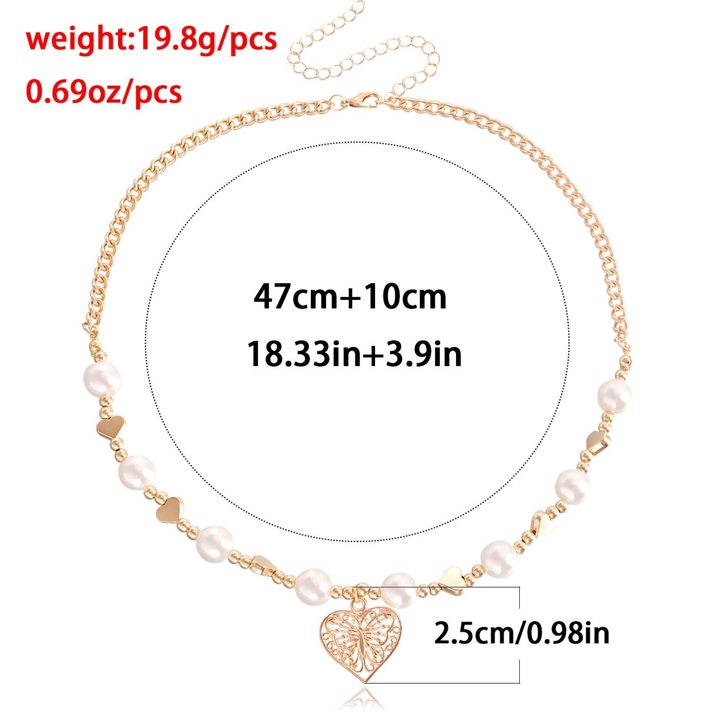 Retro Imitation Pearl Clavicle Chain Stitching Personality Hot Girl Necklace Simple Geometric Love Trend Metal Necklace