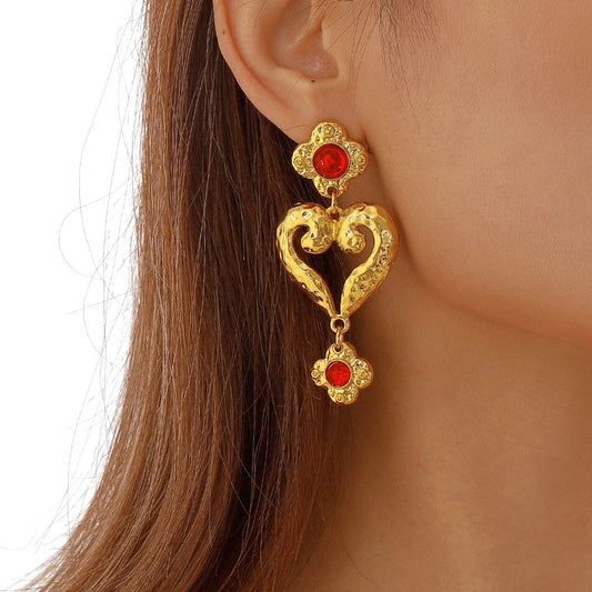 E1118 French temperament symmetrical geometric love rhinestone earrings medieval retro vintage earrings