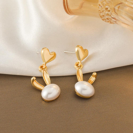 ins pearl rabbit earrings female fashion light luxury personality temperament love earrings sweet and cute earrings tide