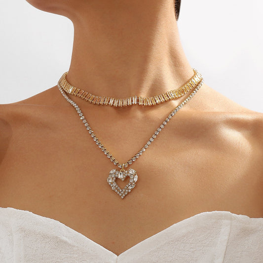 N1885 Fashion Sweet Claw Chain Rhinestone Clavicle Necklace Cool Love Love Hong Kong Retro Stacked Necklace