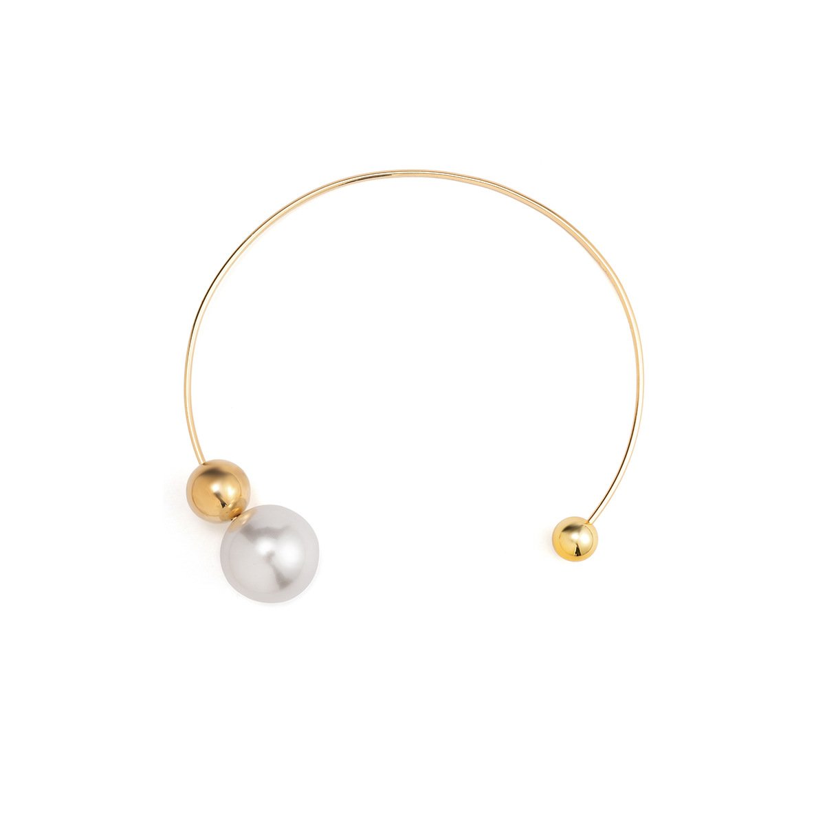 Jewelry Personality Metal Ring Necklace Necklace Simple Asymmetric Imitation Pearl Bead Necklace Female