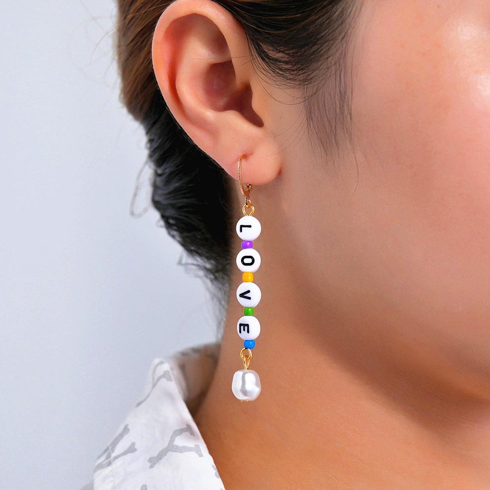 Fashion English letter LOVE pendant earrings special-shaped imitation pearl earrings jewelry