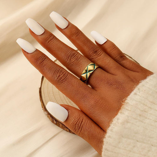 Ins trend fashion lady's stainless steel open cross blue oil drop ring