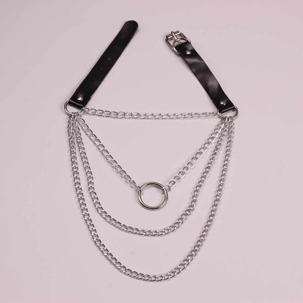 Jewelry personality exaggerated PU metal ring necklace retro punk multi-layer chain geometric necklace