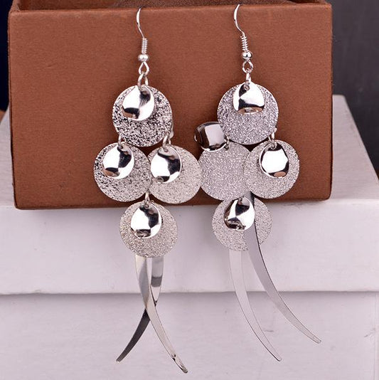 Matte surface shiny metal sheet earrings temperament lady tassel earrings