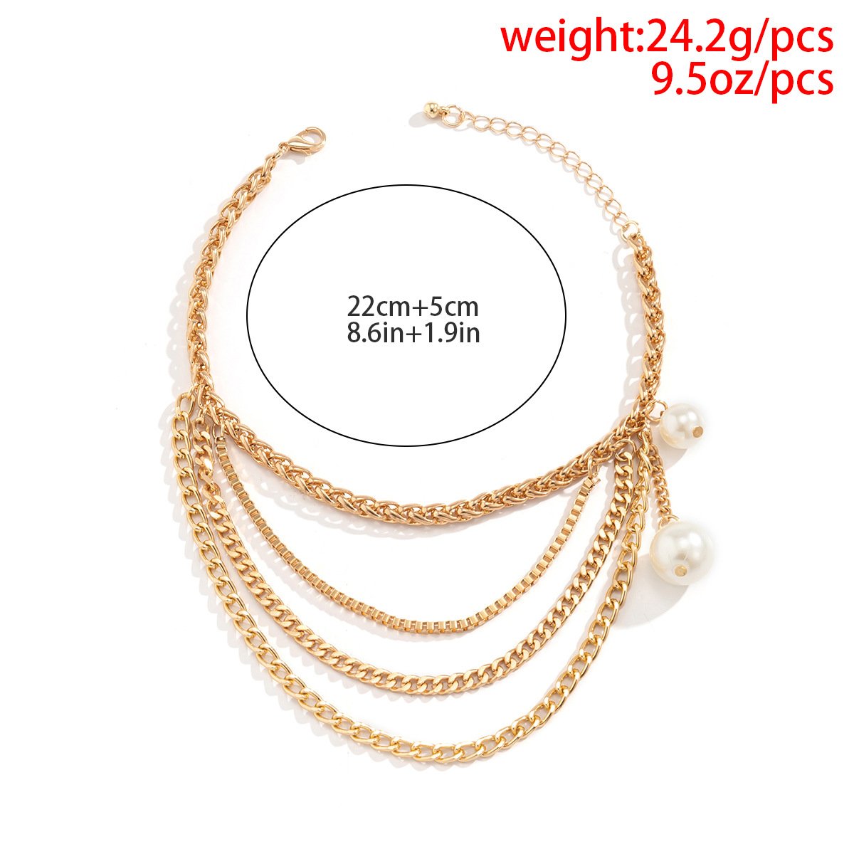 Sweet Cool Punk Metal Tassel Chain Anklet Women's Jewelry Beach Imitation Pearl Pendant Shoe Decoration