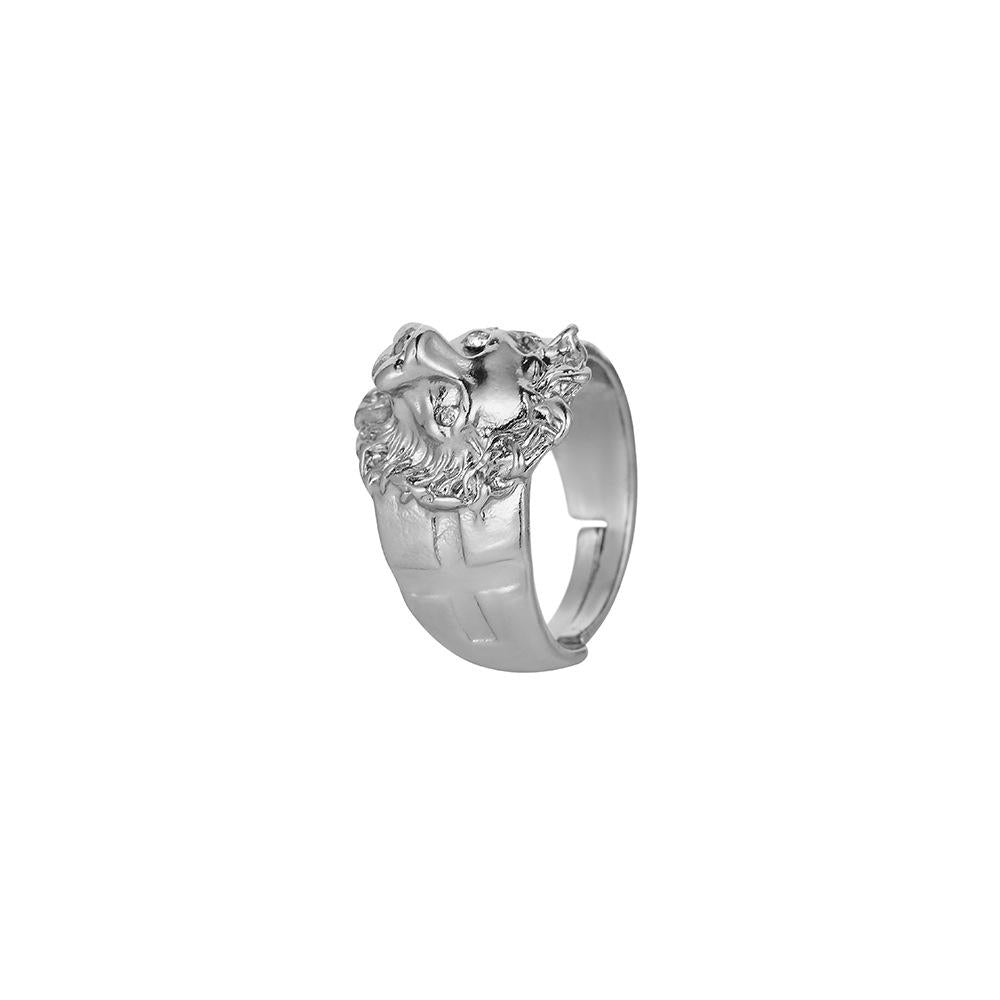 Domineering men's gold and silver lion head ring hip-hop open cross ring jewelry