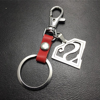 Game surrounding superman Superman logo double-layer stainless steel pendant leather keychain