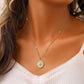 Fashionable simple personality light luxury niche stainless steel golden round sun coin short necklace