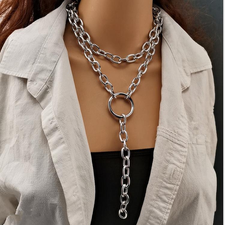 Jewelry punk exaggerated long ring multi-layer necklace personalized thick chain peach heart hip-hop necklace