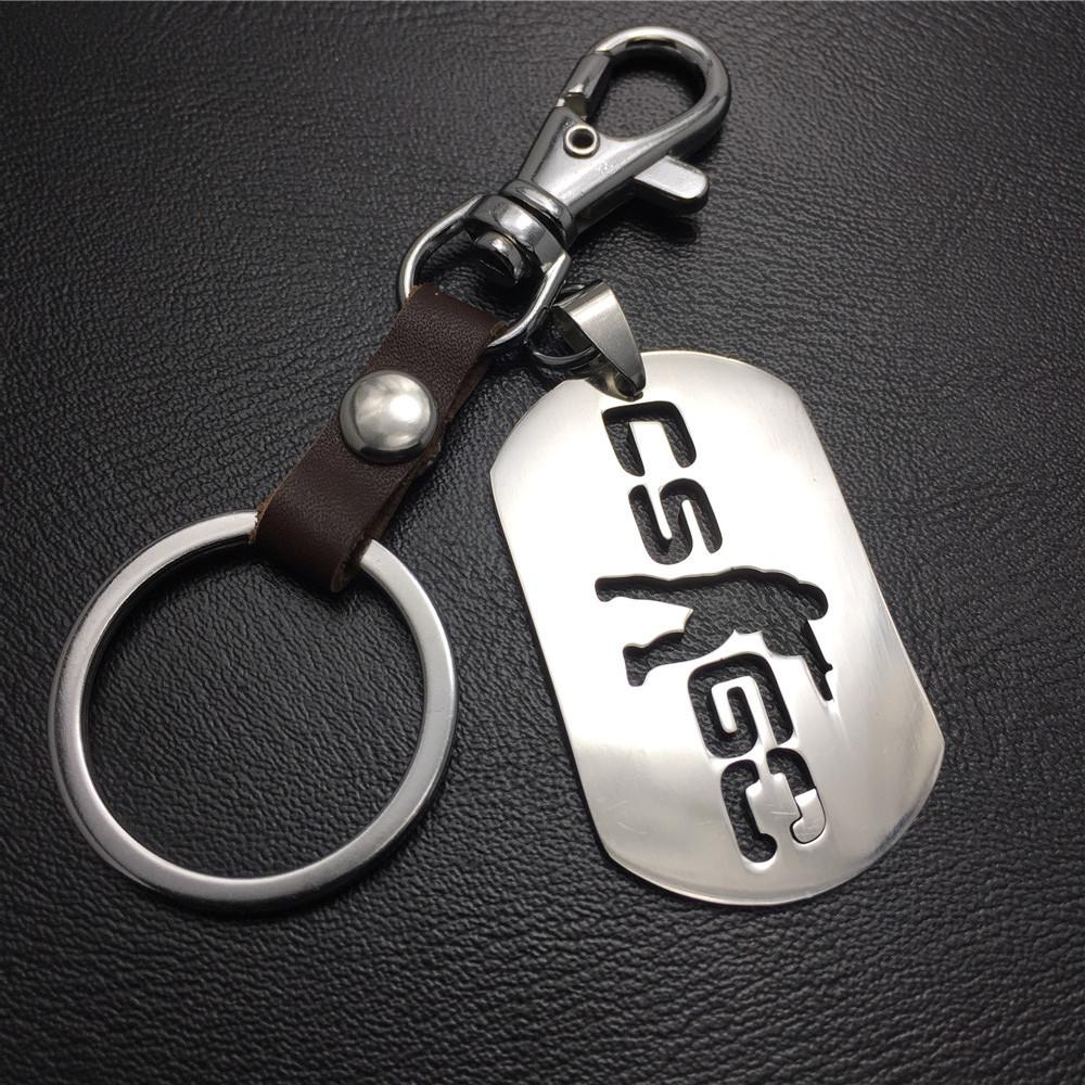 Anime Game CSGO Counter Strike Stainless Steel Pendant Leather Keychain Dog Buckle Waist Hanging Waist Decoration