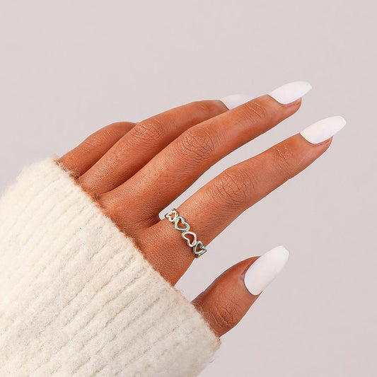 Small and exquisite women's stainless steel creative opening adjustable hollow heart ring