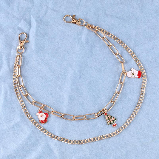 Hip-hop ins personality creative dripping oil Santa Claus snowflake pendant double-layer jeans accessories