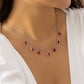 Jewelry Retro Design Water Drop Ruby Rhinestone Necklace Temperament Cross Chain Stacked Necklace