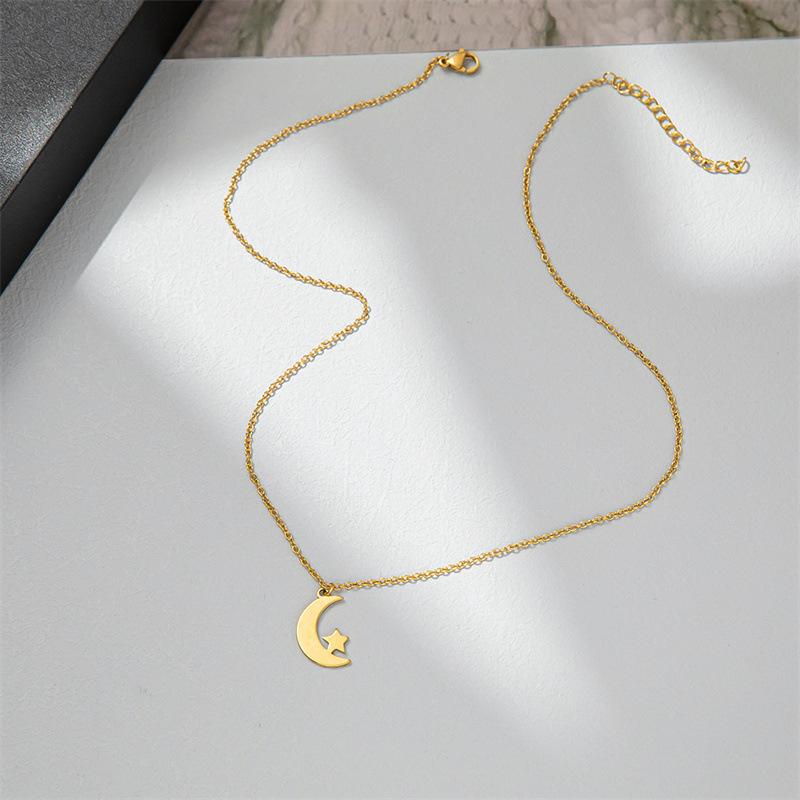 Moon Star Clavicle Chain Women's Simple Temperament Star Moon Pendant Stainless Steel Necklace