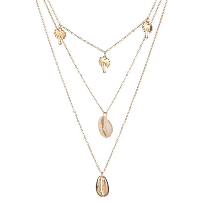 Jewelry Creative Shanghai Style Geometric Necklace Female Simple Coconut Shell Pendant Multilayer Necklace