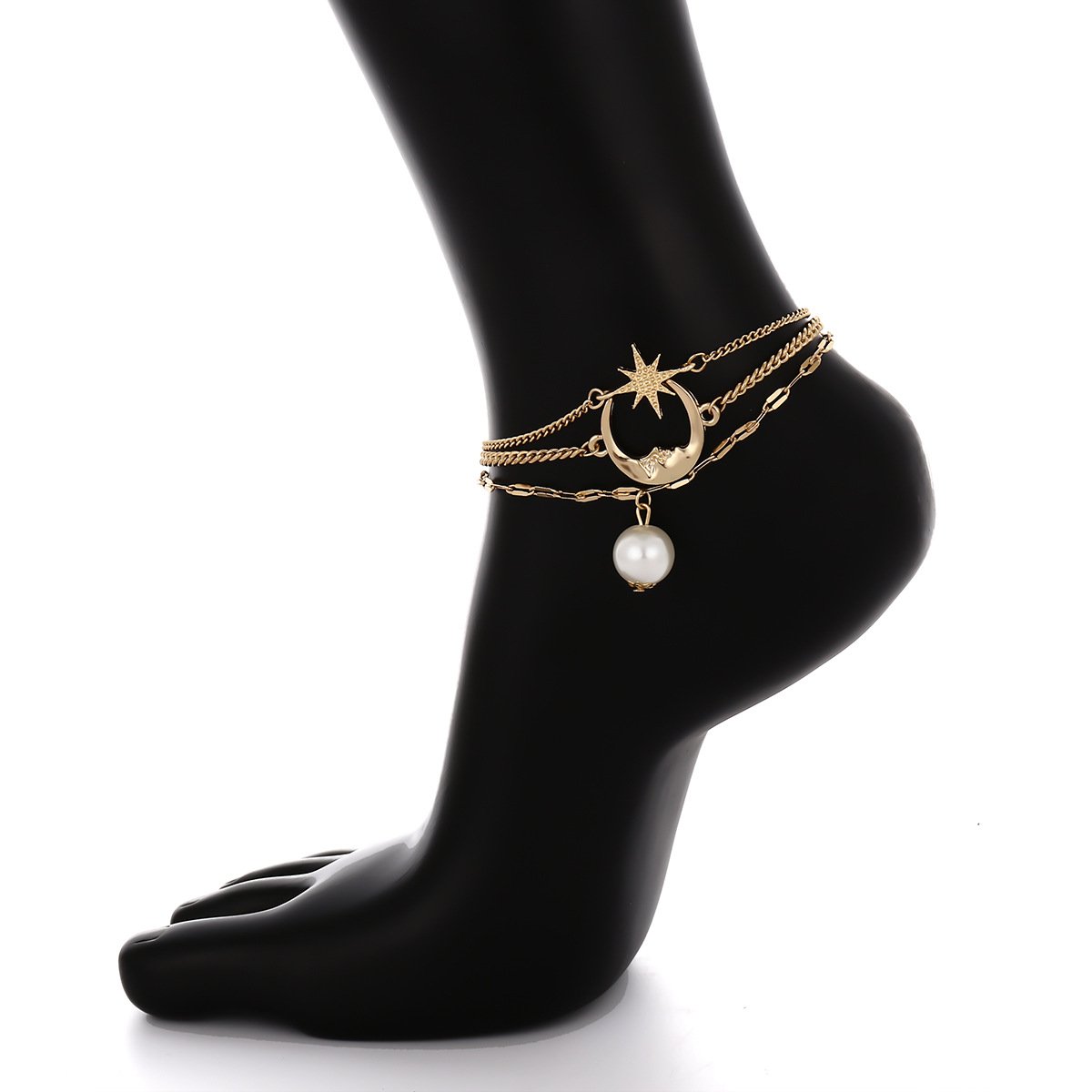 Jewelry Versatile Popular Elements Geometric Foot Ornament Women's Simple Moon Star Temperament Pearl Anklet