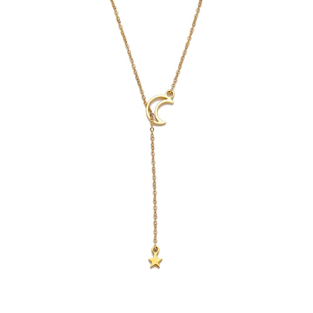 Ins cold simple star moon titanium steel necklace clavicle chain
