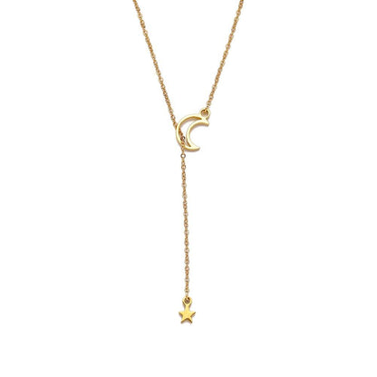 Ins cold simple star moon titanium steel necklace clavicle chain