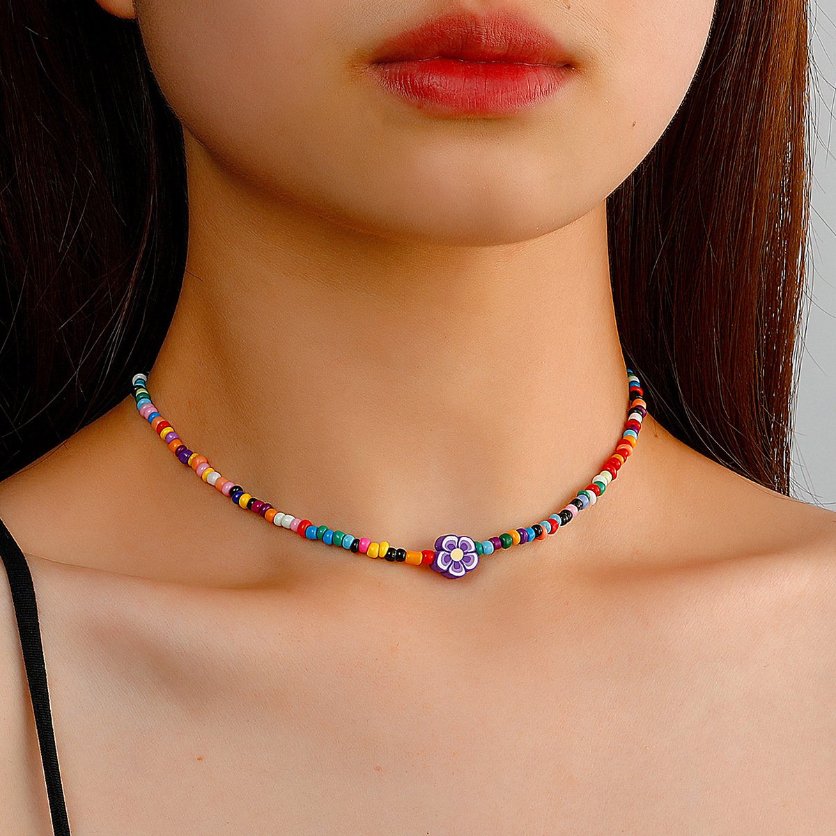 Jewelry Bohemia Color Handmade Bead Necklace Simple Clay Flower Beaded Clavicle Chain