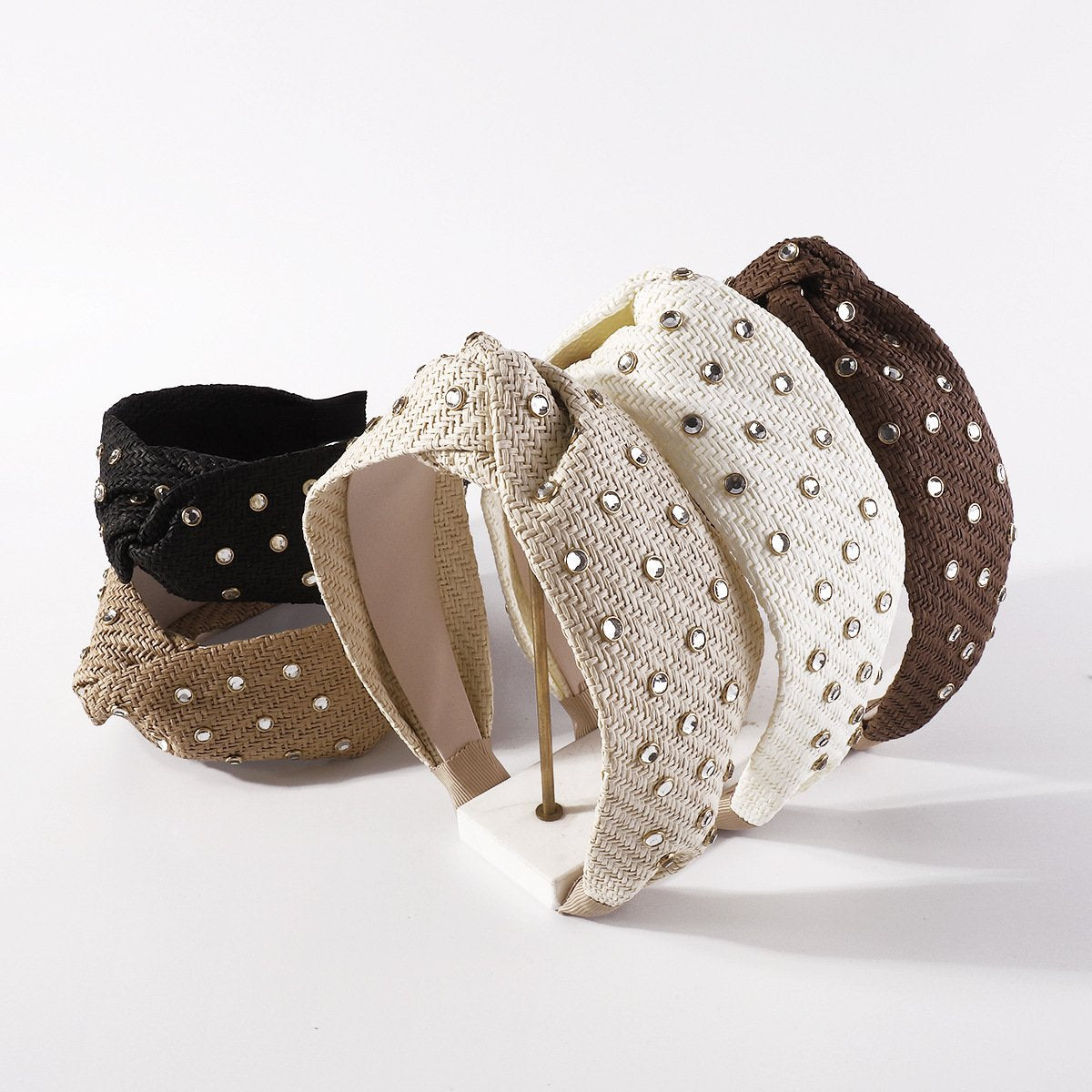 F459 Leisure vacation hair hoop straw braided wide-brimmed fashion geometric head hoop Internet celebrity knotted hair accessories for adults