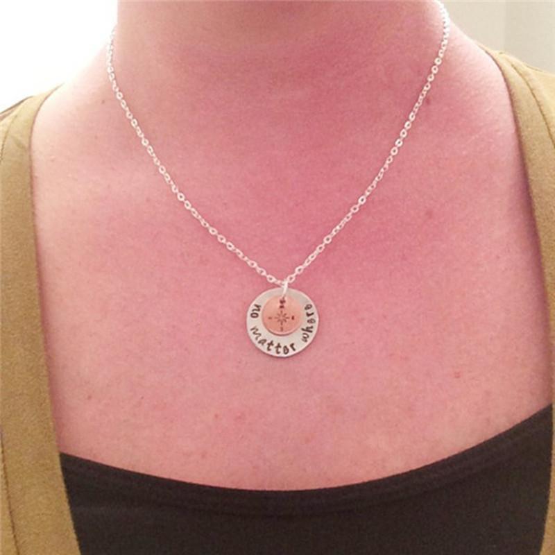 Explosive "nomatterwhere" compass necklace compass letter handmade pendant necklace
