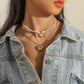 Fashion Simple Double Love Necklace Millet Beads Beaded Chain Pearl Necklace Clavicle Chain Women