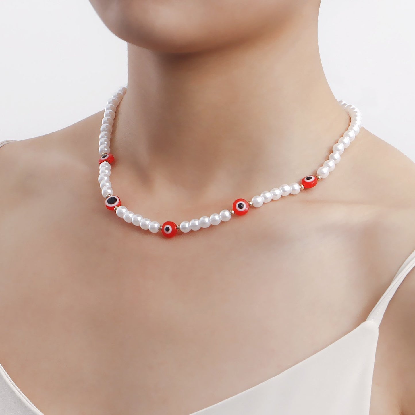 Jewelry Simple Acrylic Devil's Eye Stitching Clavicle Chain Retro Imitation Pearl Beaded Necklace