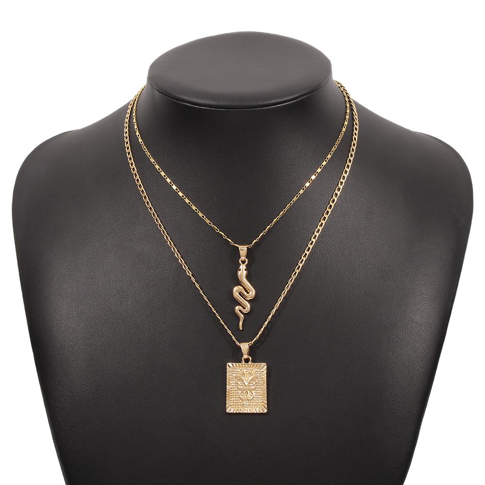 N9679 Popular Accessories Geometric Snake Element Square Necklace Simple Temperament Retro Necklace
