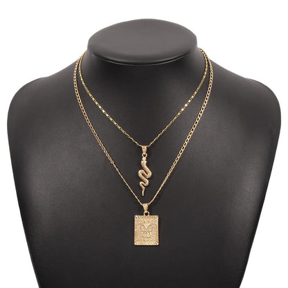 N9679 Popular Accessories Geometric Snake Element Square Necklace Simple Temperament Retro Necklace