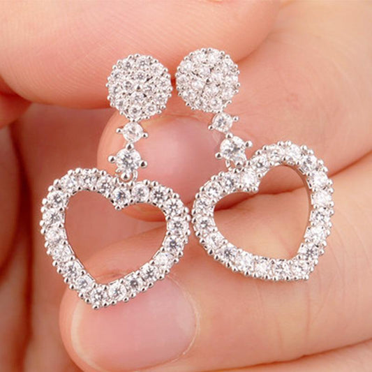 Jewelry Women's Sweet Simple Love Diamond Short 925 Silver Needle Pendant Earrings Stud Earrings