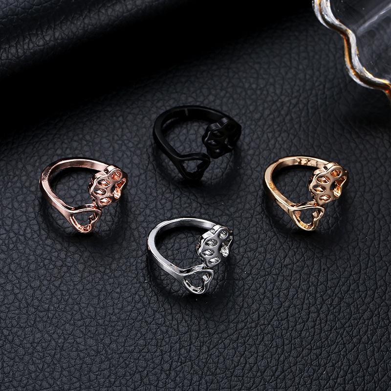 Simple dog paw ring creative hollow love dog paw opening ring tail ring female