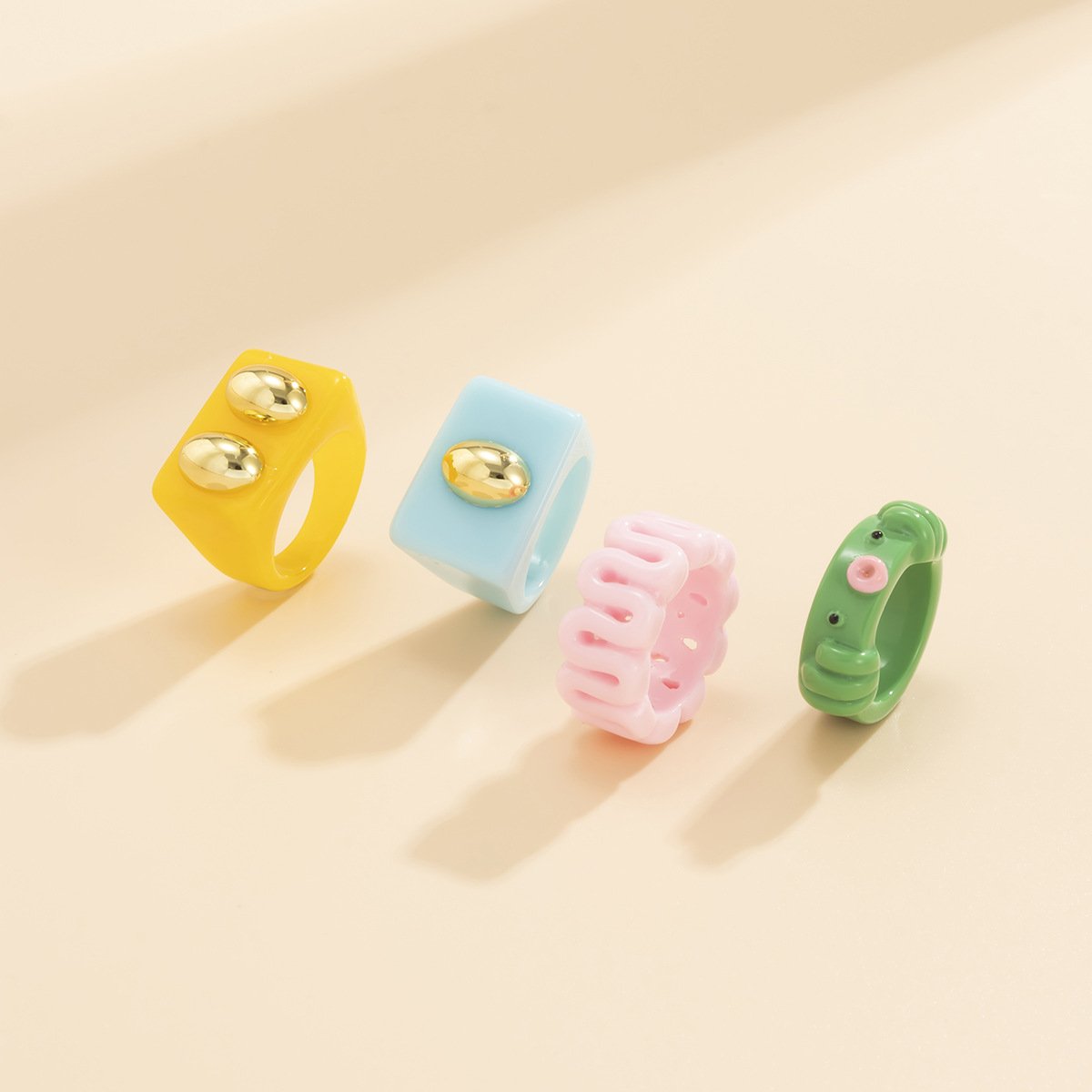 Jewelry Sweet Cool Macaron Color Geometric Ring Cute Cartoon Pig Ring Hand Jewelry Female