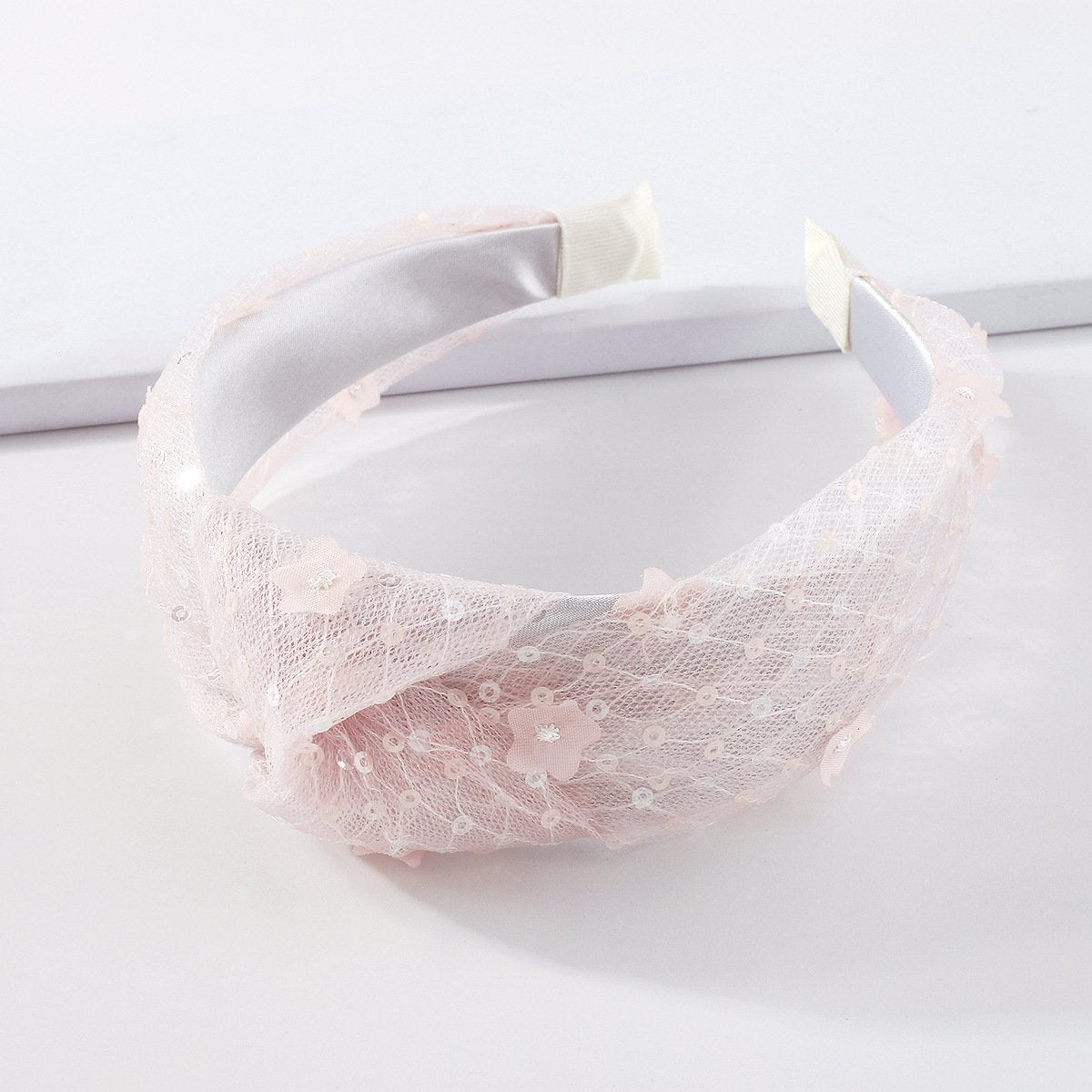 F418 Internet celebrity fashion hair hoop women's net gauze sequins knotted head hoop Mori girl age-reducing flower hair accessories
