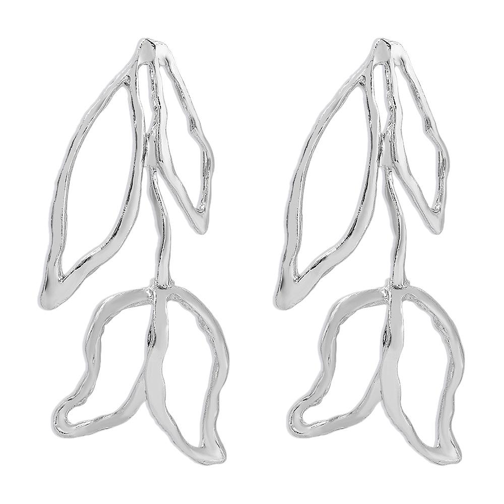 E1359 Personality Net Red Accessories Metal Hollow Flower Leaf Earrings Exaggerated Retro Long Earrings