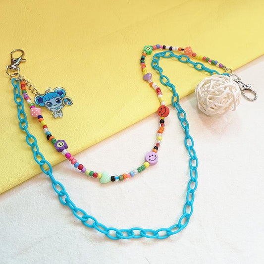 Ornaments Fashion Versatile Color Rice Beads Resin Chain Double Pants Chain Cute Cartoon Little Girl