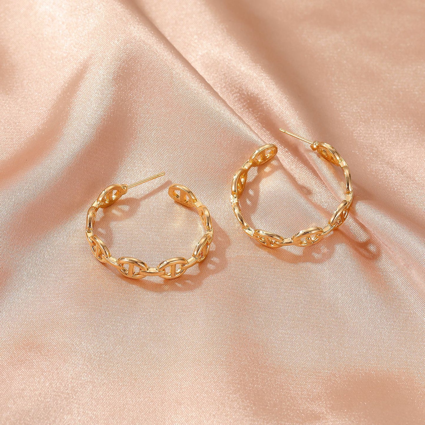 Exaggerated geometric hollow earrings cold C-shaped pig nose earrings net red trend metal earrings accessories